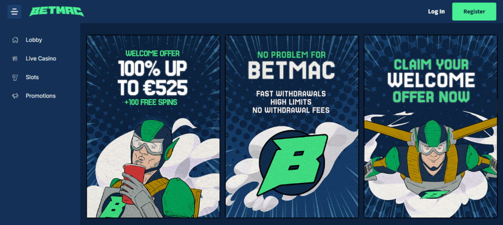 Betmac Casino screenshot from the homepage